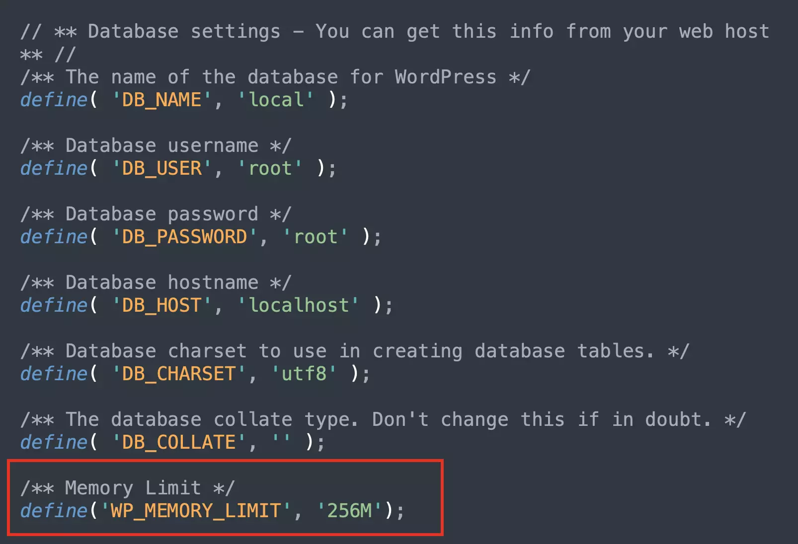 Paste WP Memory limit code in wp-config file