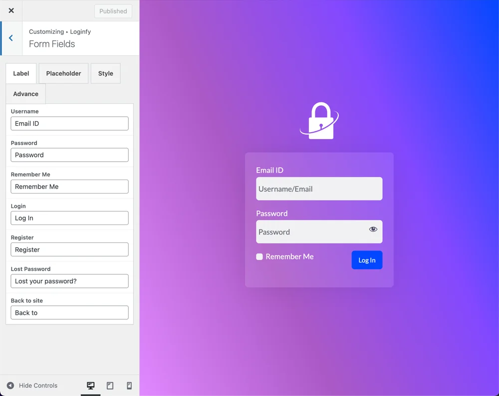 White labeling login page