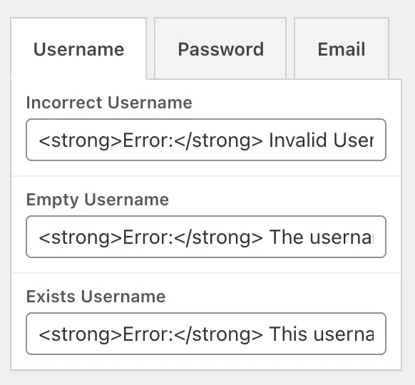 WordPress login page showing an unknown username error message