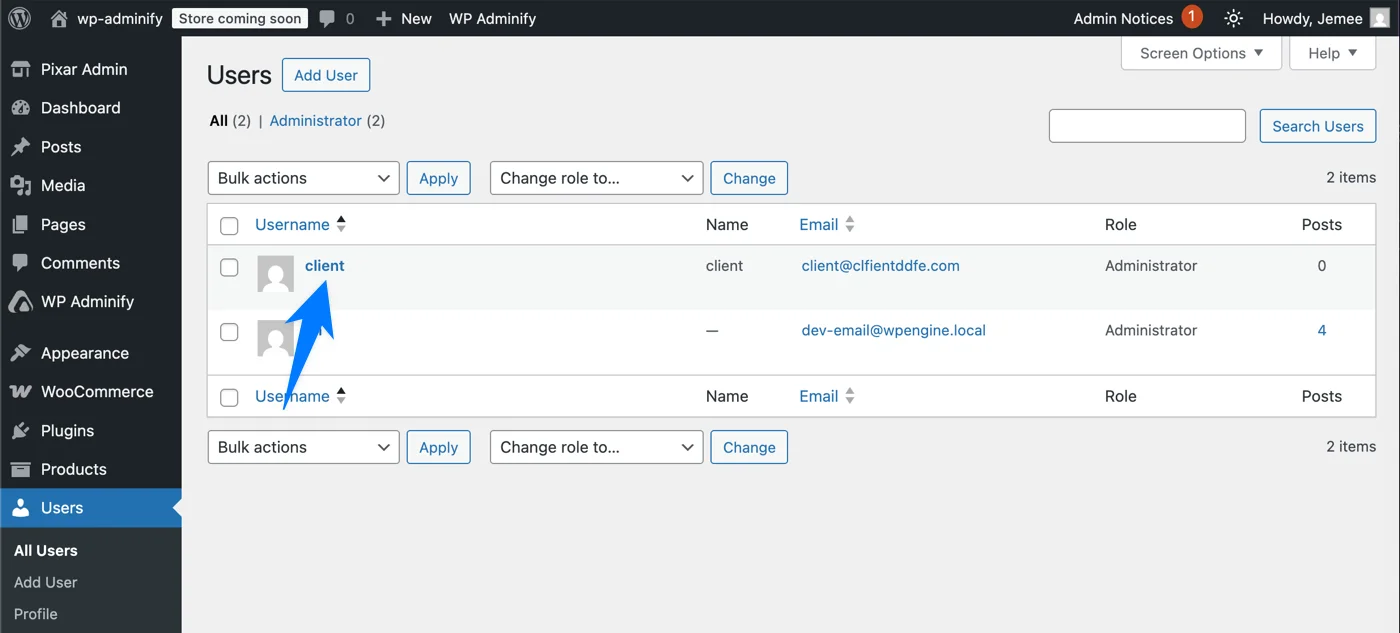 Created an admin account called Client