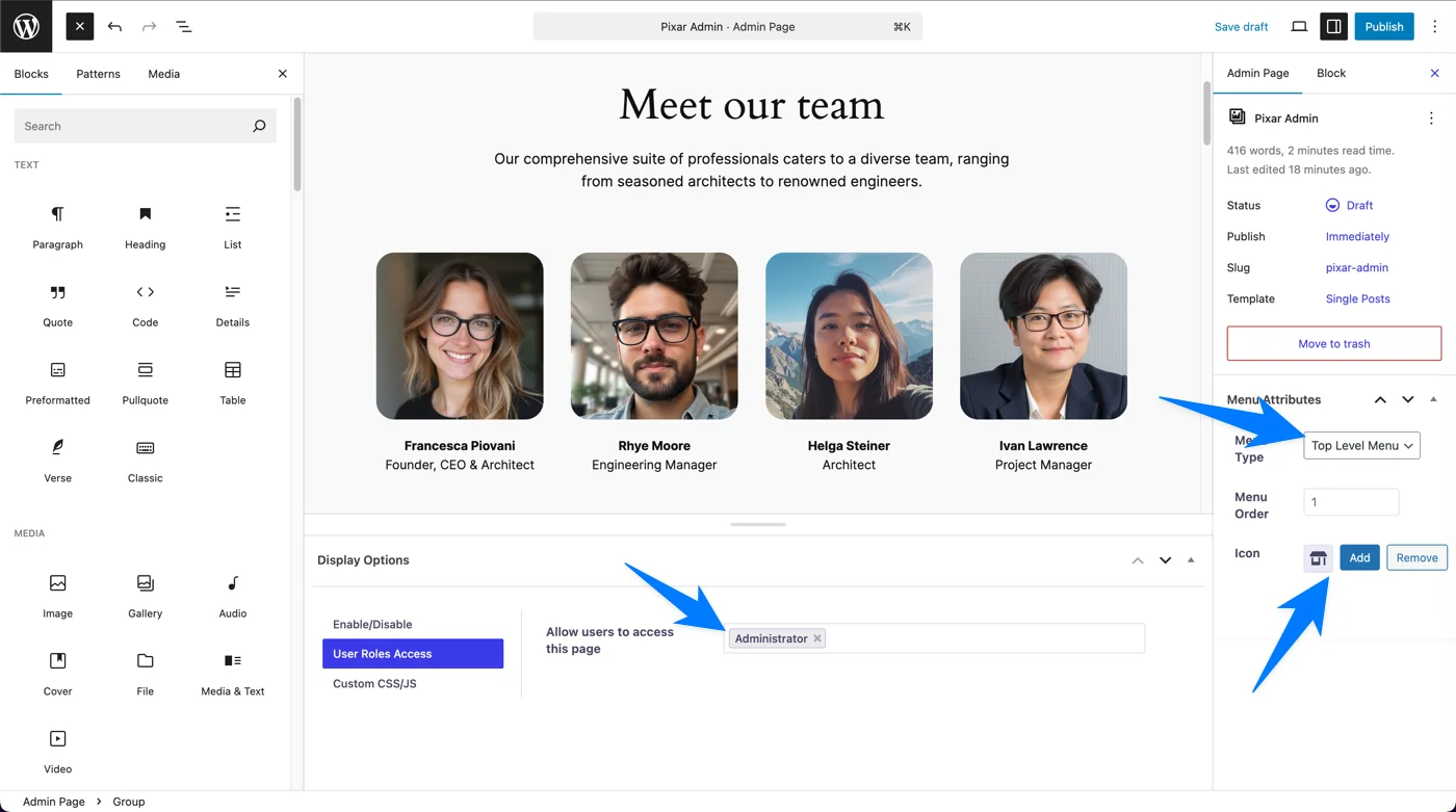 Add content and customize settings for Custom Admin Page