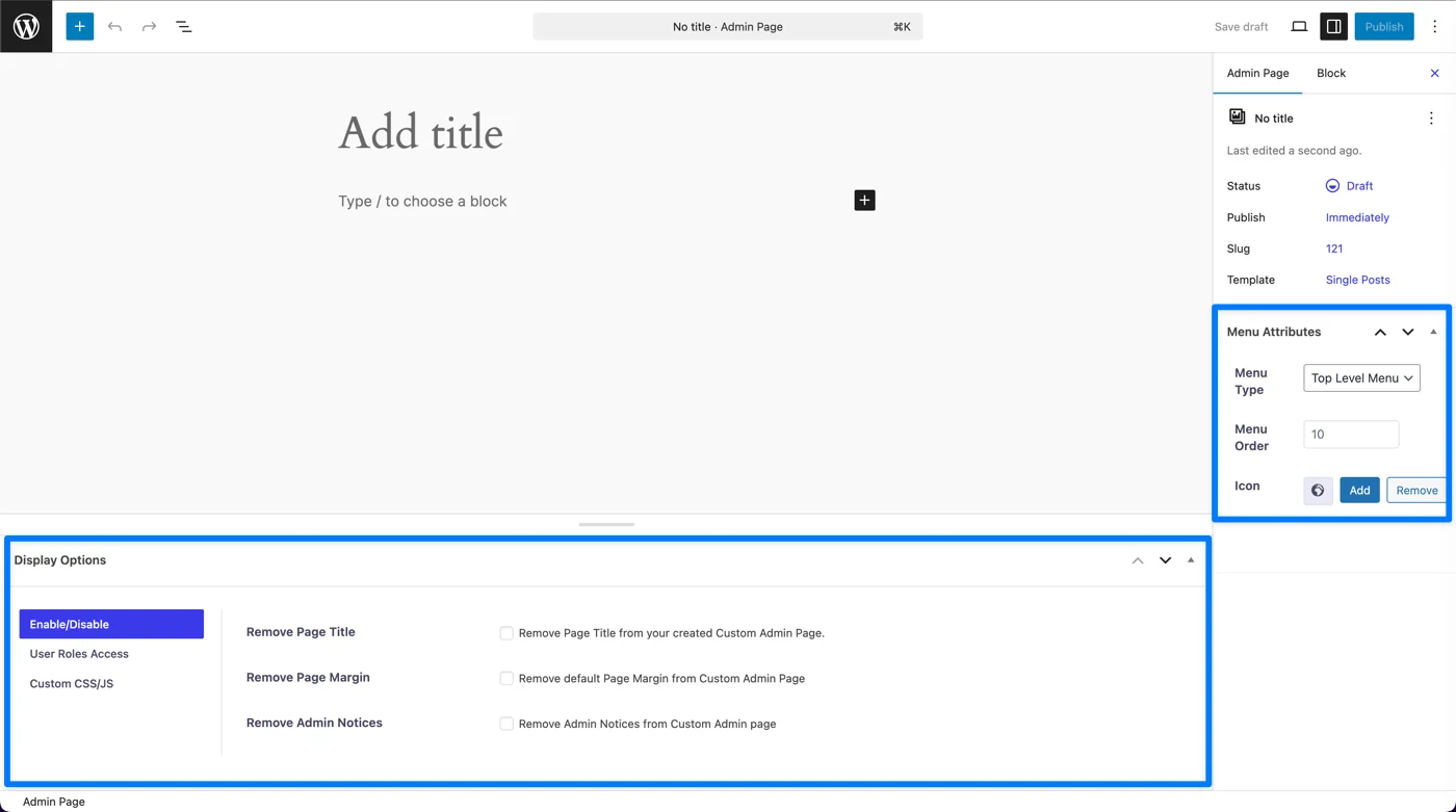 Custom field for Custom Admin Page