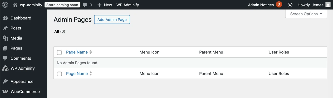 Custom WordPresss Admin Page option