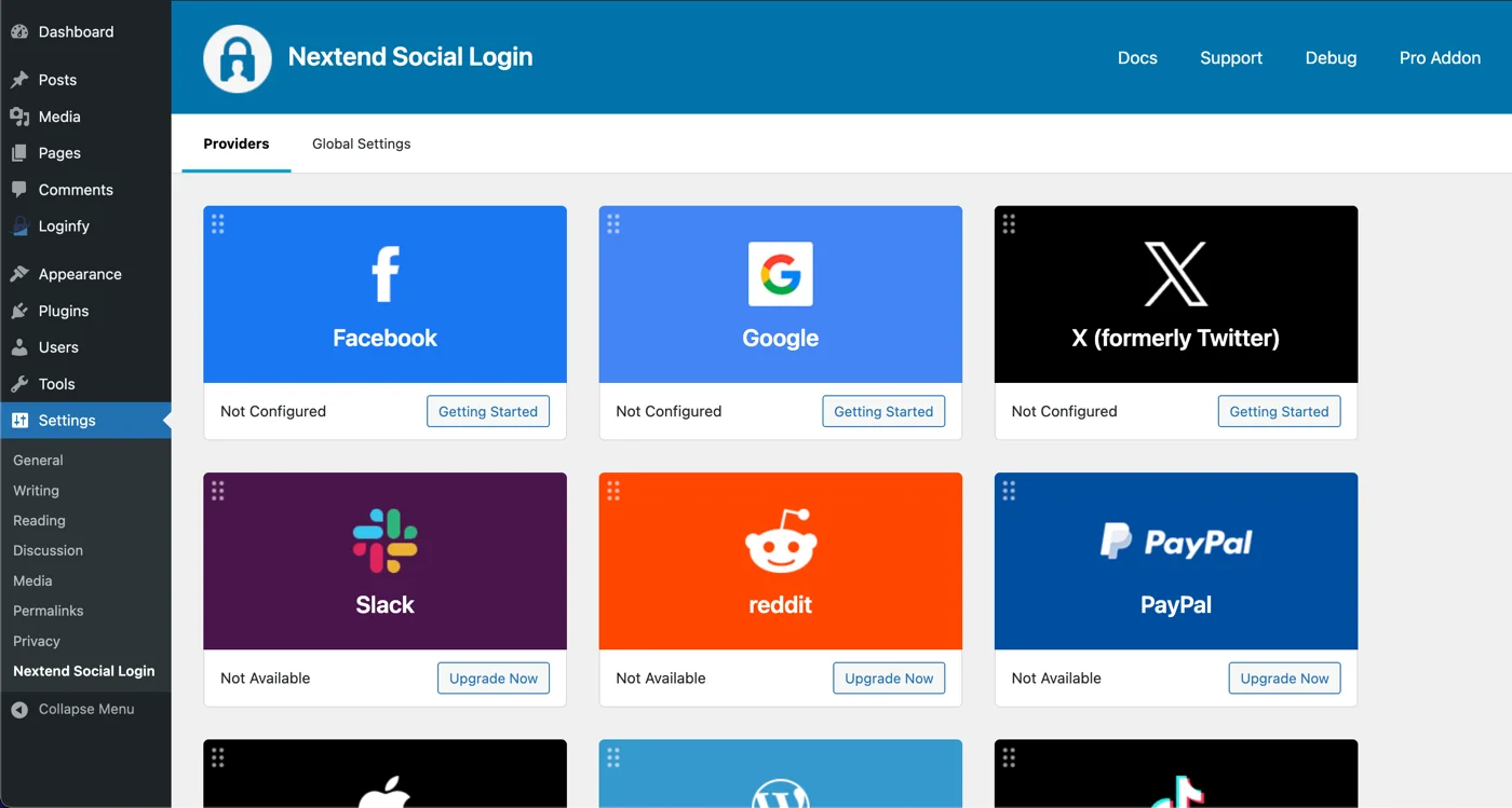 Facebook Google and Twitter social login