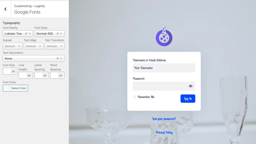 Change WordPress login page font
