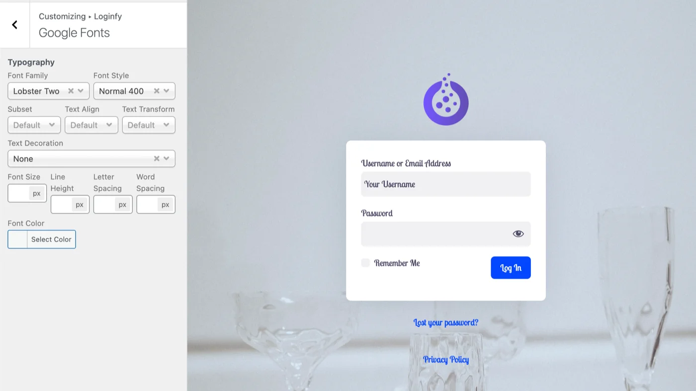 Change WordPress login page font