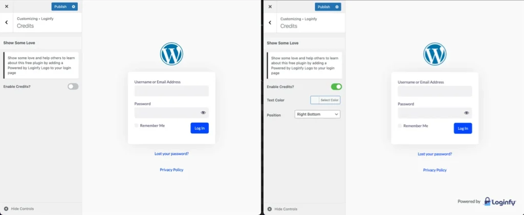 Remove Loginfy credit from the login page