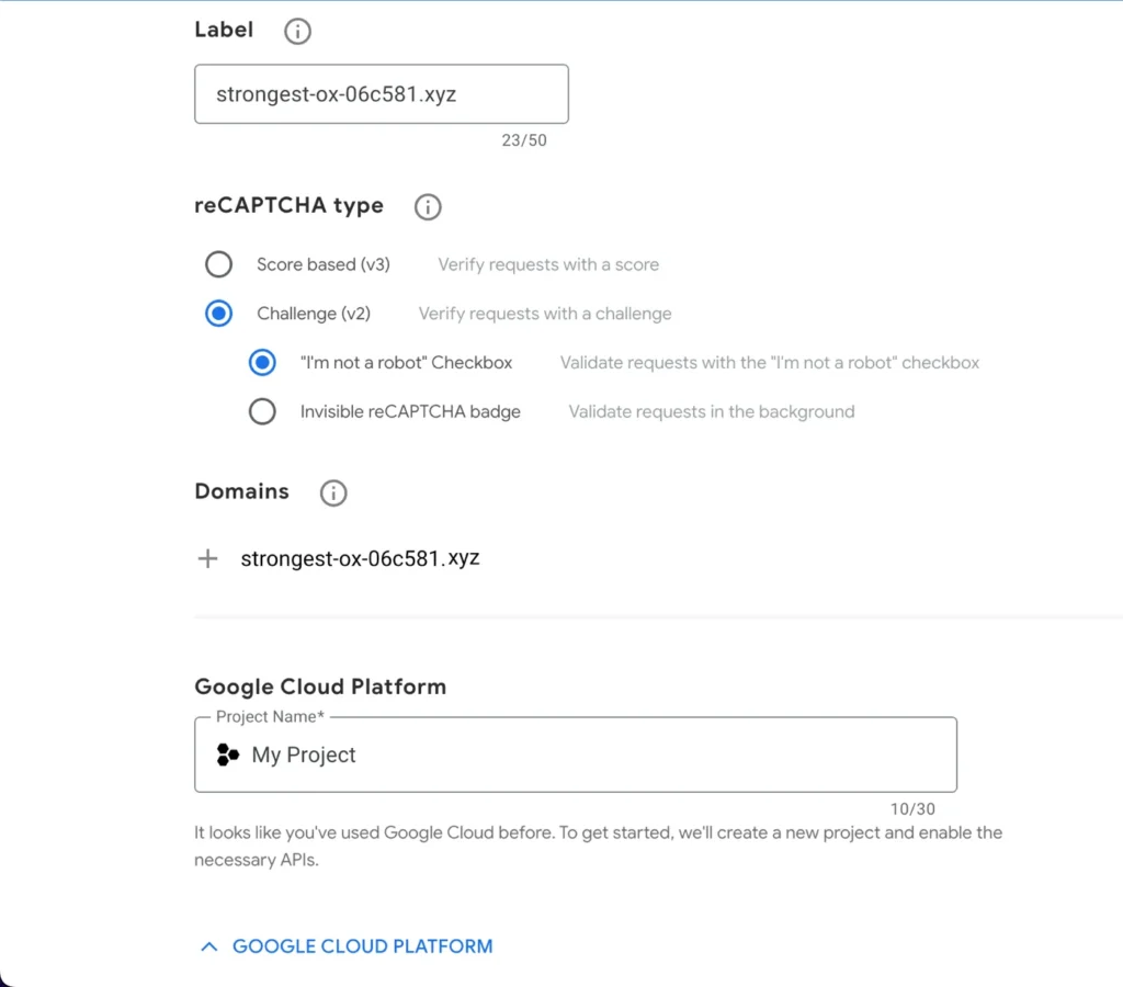 Add website in Google reCAPTCHA Admin