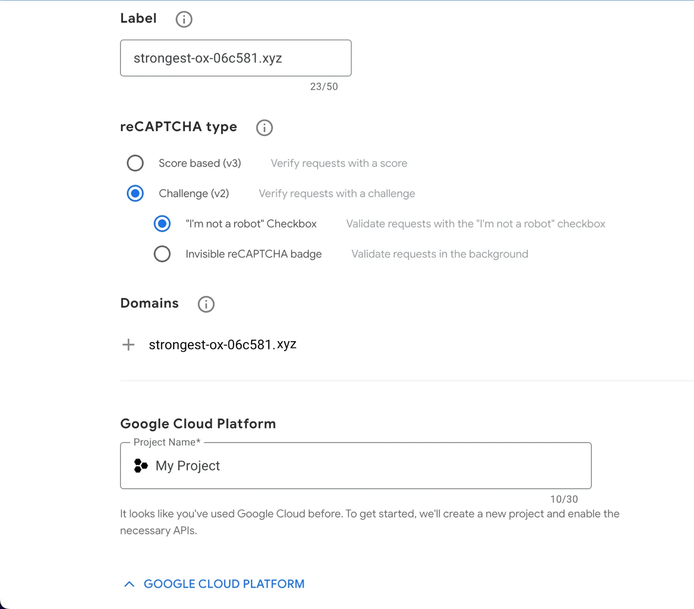 Add website in Google reCAPTCHA Admin