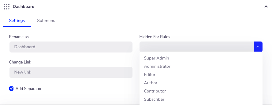 Hide WordPress Menu items by User role or specific user