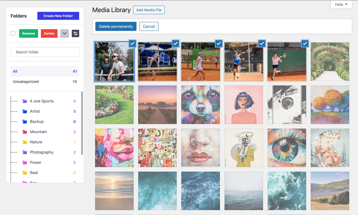 Bulk select media files and add to media folder