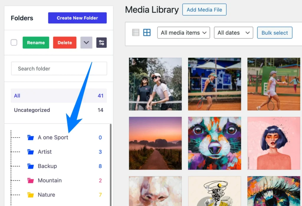 New folder added in wordpress media library