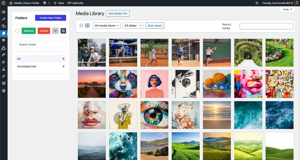 media library folders on WordPress Dashboard