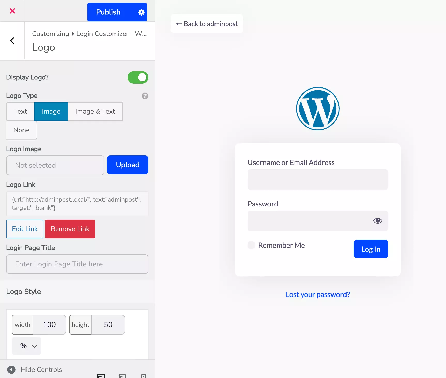 Change WordPress login page logo