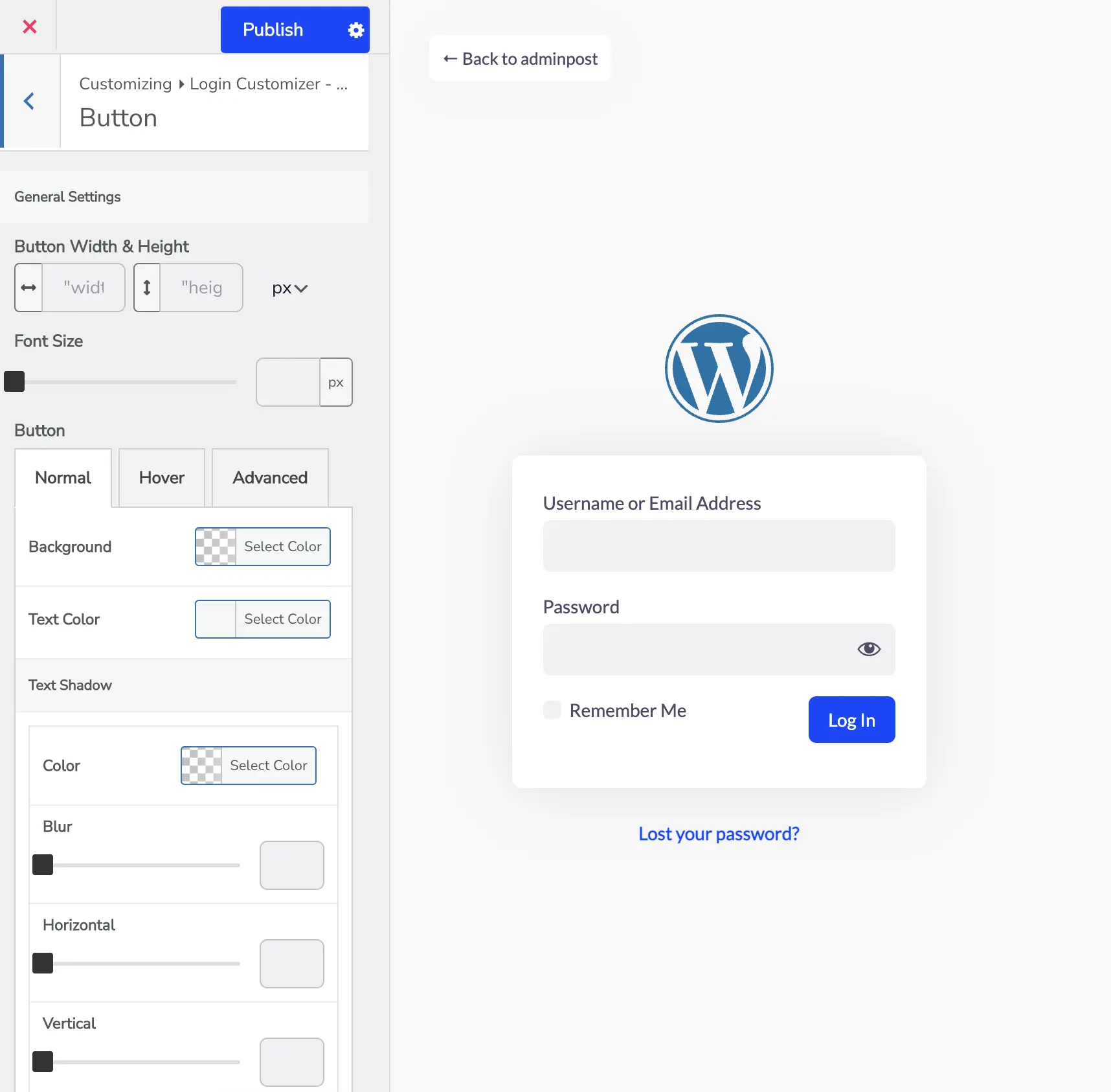 WordPress login page button cusotmization