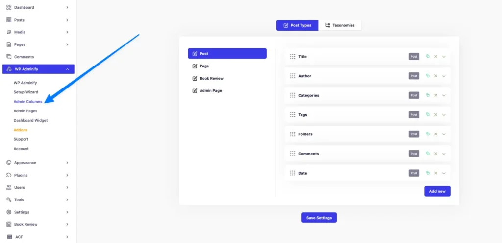 Open the Admin Columns Editor