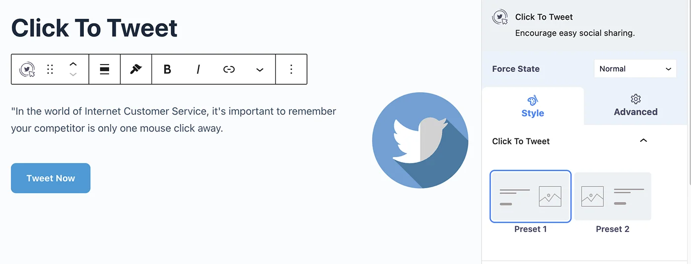 Click to tweet preset