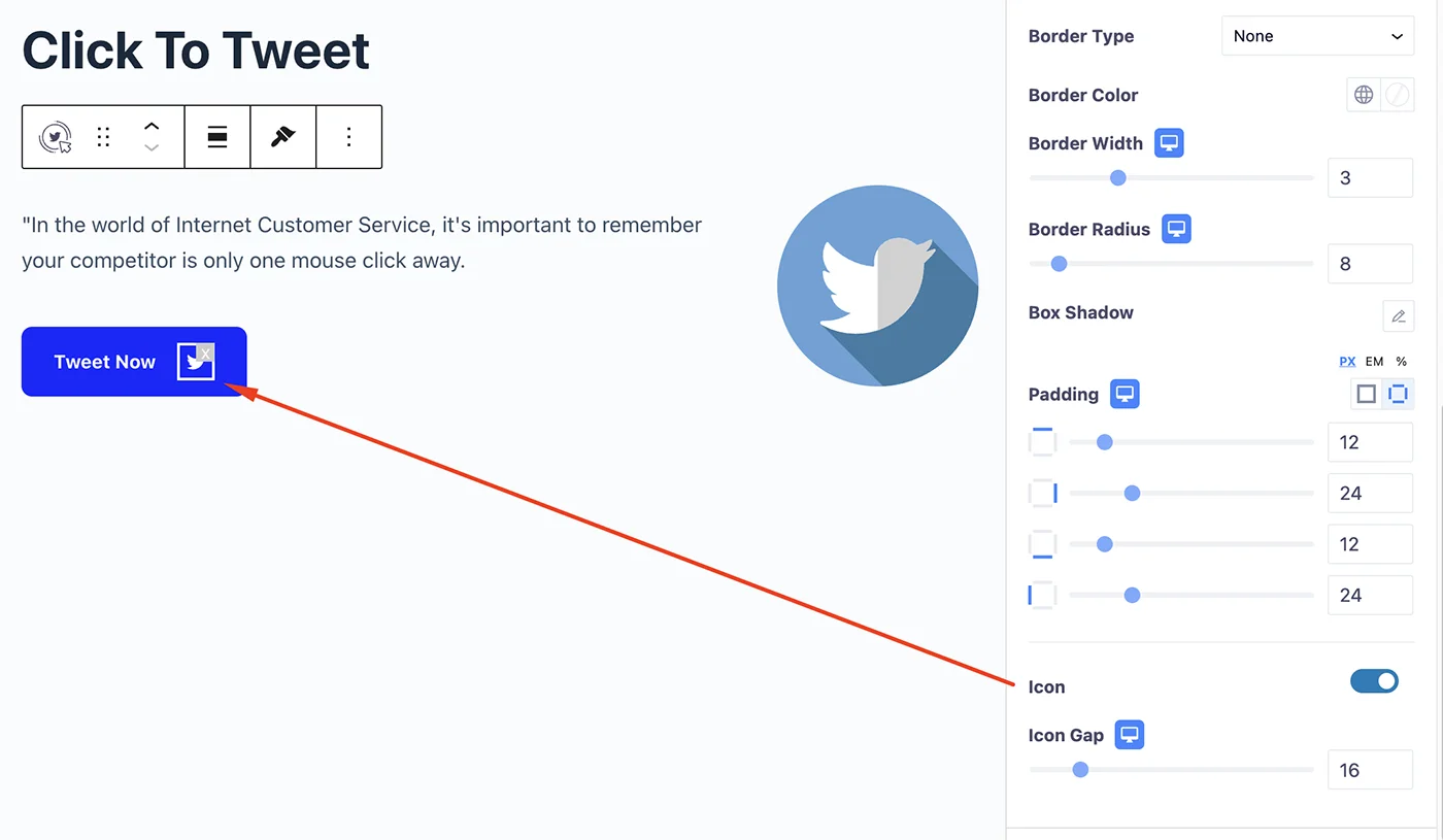 Select icon for Twitter button