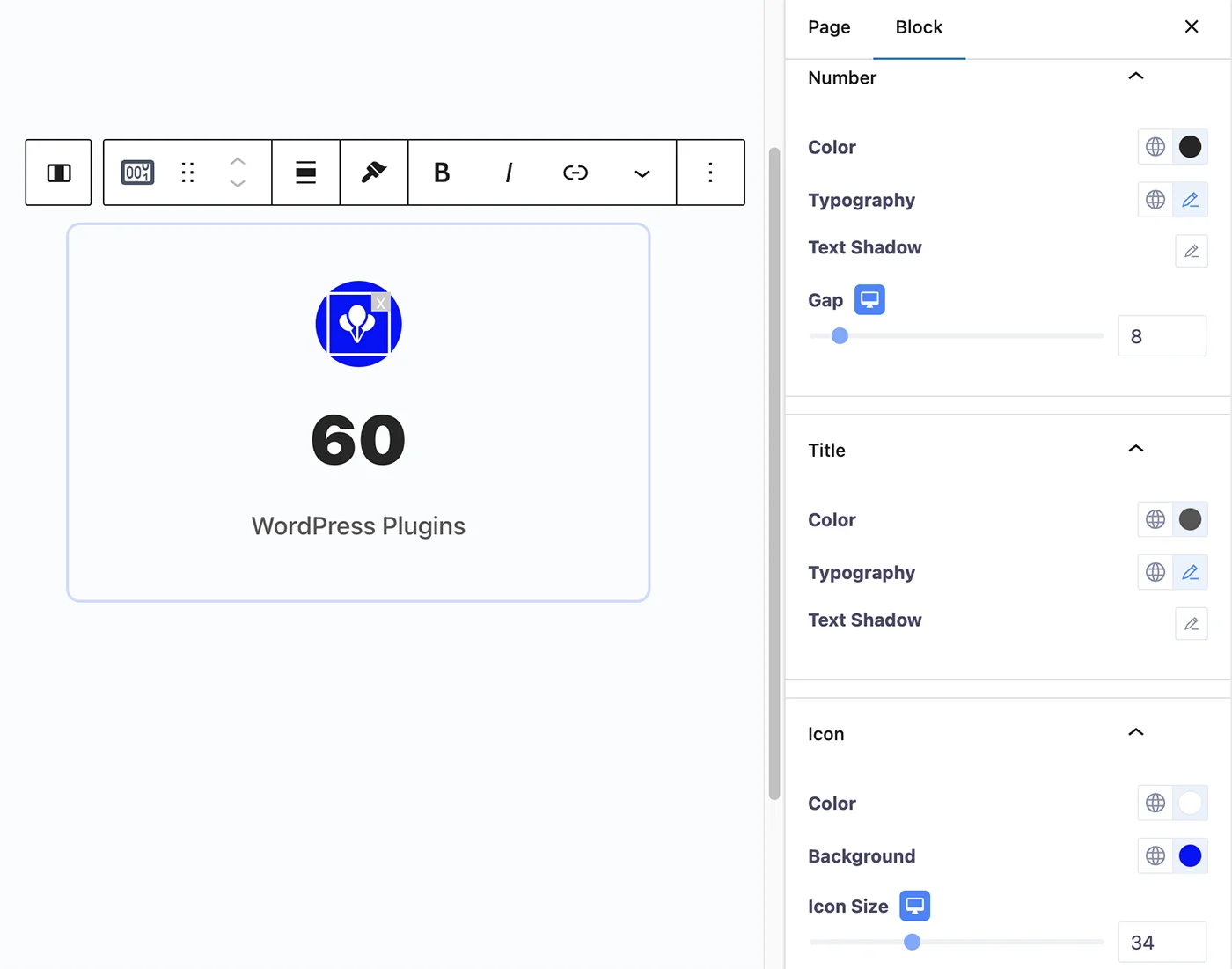 Number title and icon customization of counter Block