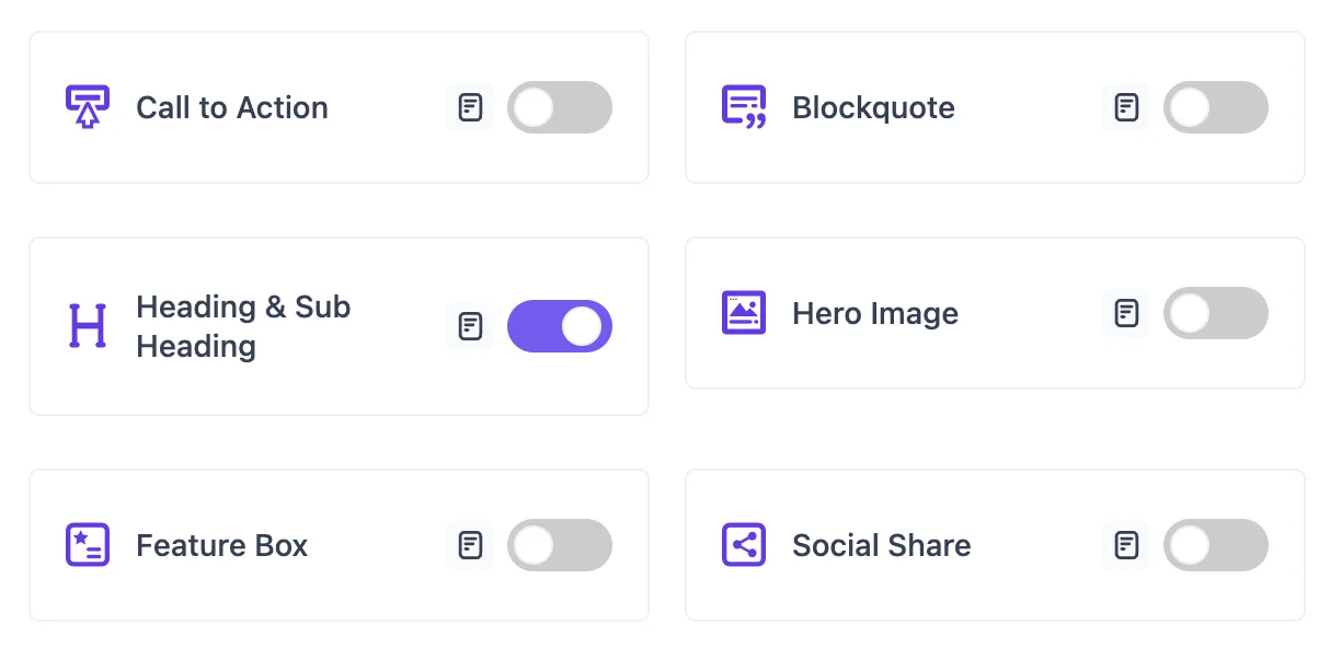 Enable Heading and Sub heading block
