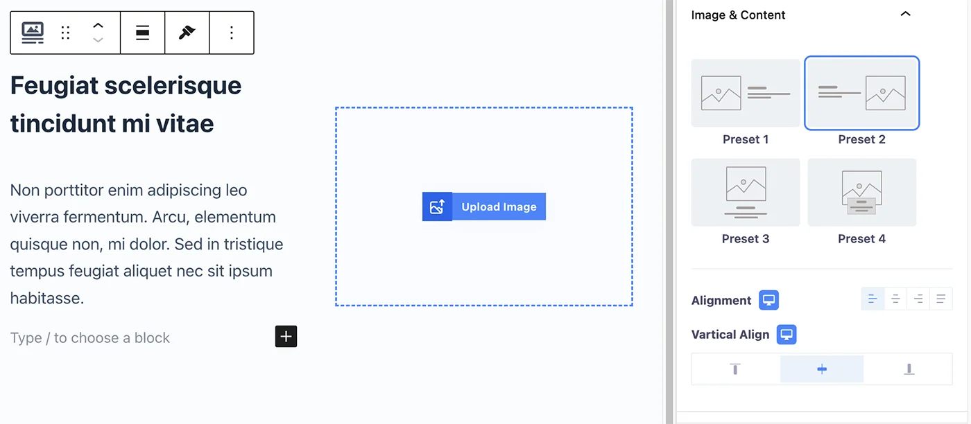 Image and Content preset and alignment