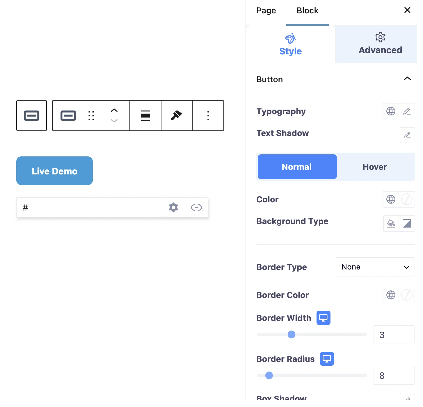 Button Block Style options