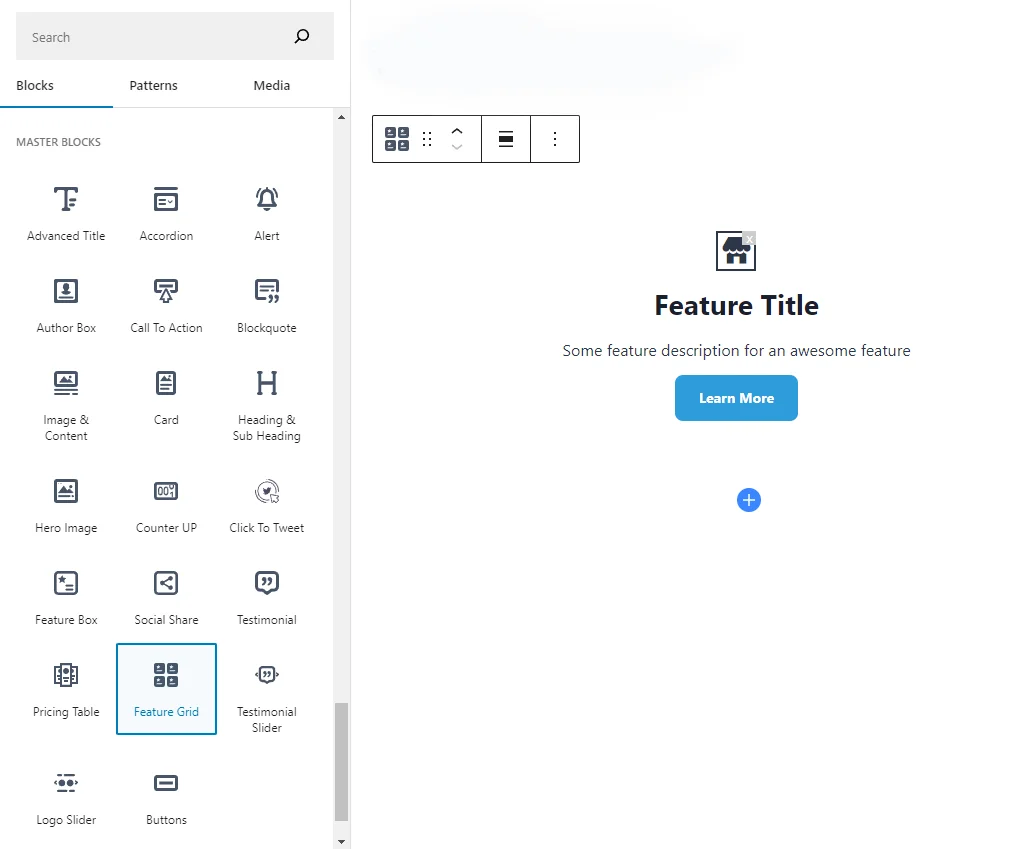 Add feature grid in Gutenberg Editor