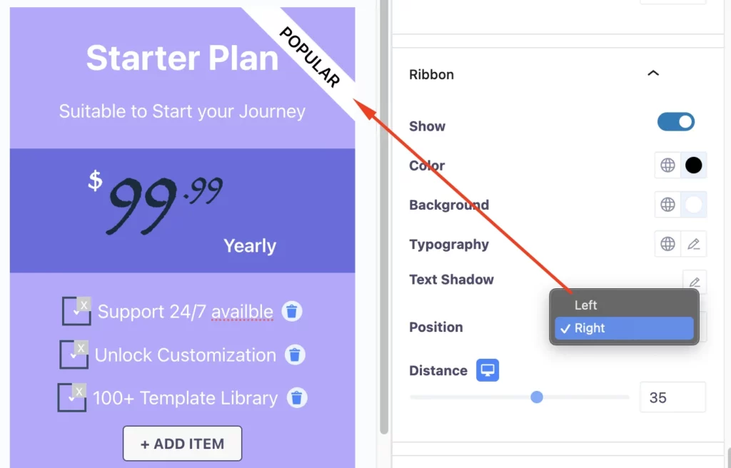 Pricing Table Ribbon customization