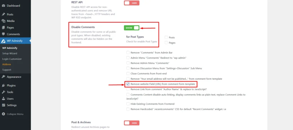 Remove Website Field from WordPress Comments Setting