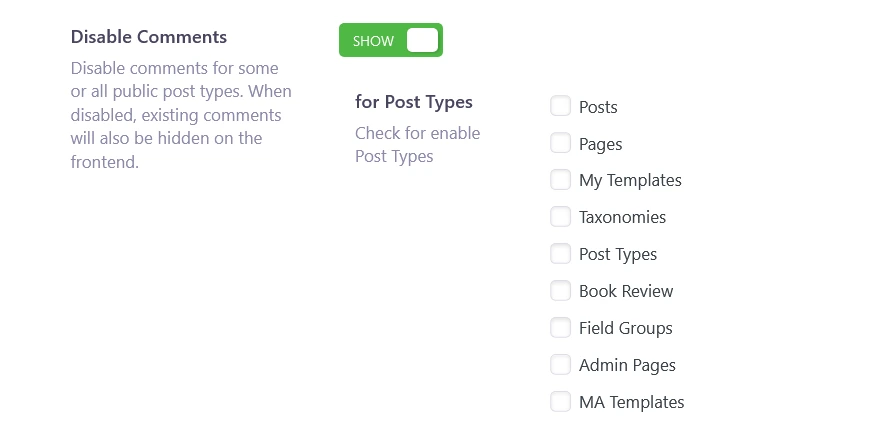 Pick the post type to disable comments for
