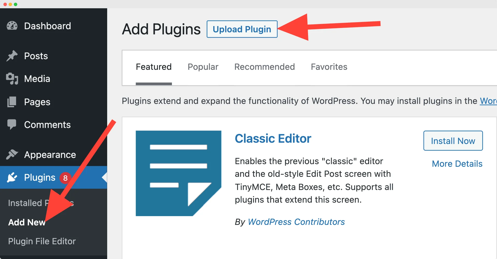 Add new plugin and then upload