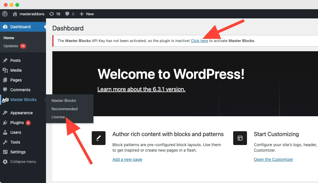 Plugin active license key option