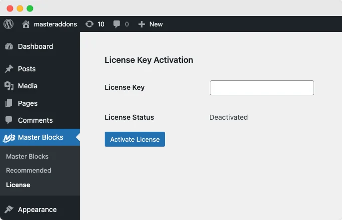 Add Master Addons license key