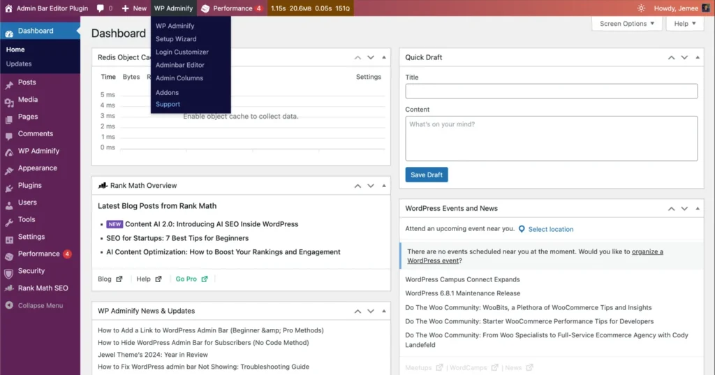 Clean WordPress Admin bar for clients