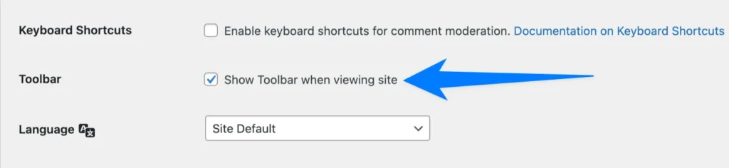 Check the show toolbar when viewing site