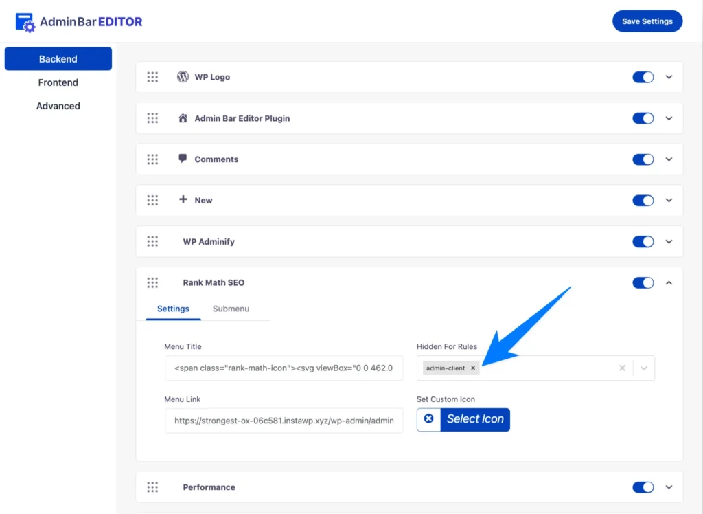 Hide admin bar for user