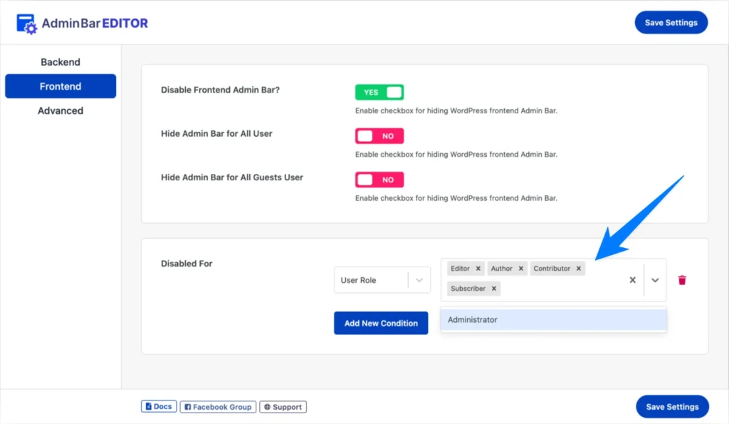 disable wordpress admin bar for all users except administrators