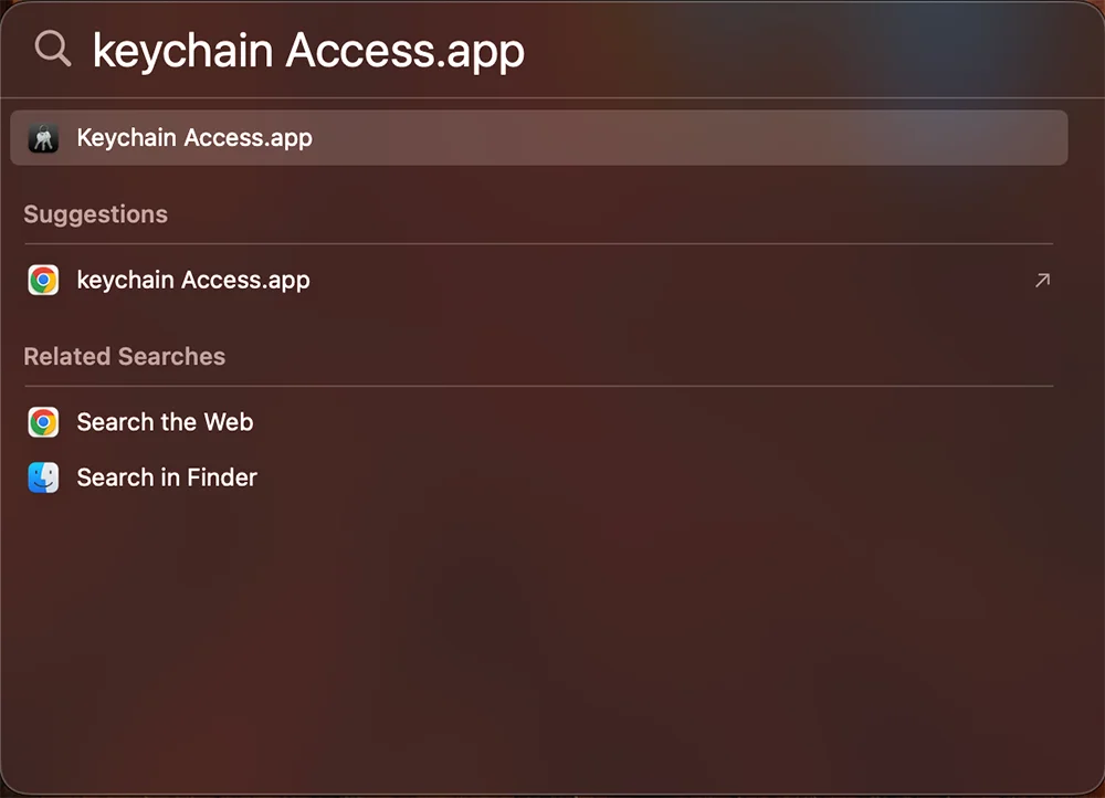 Access Keychain app by macos Spotlight search