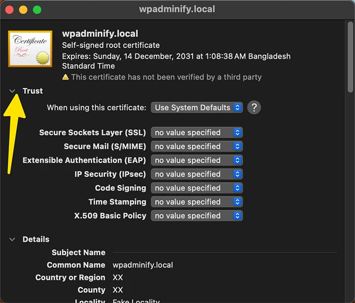 Expand Certificate Trust Settings