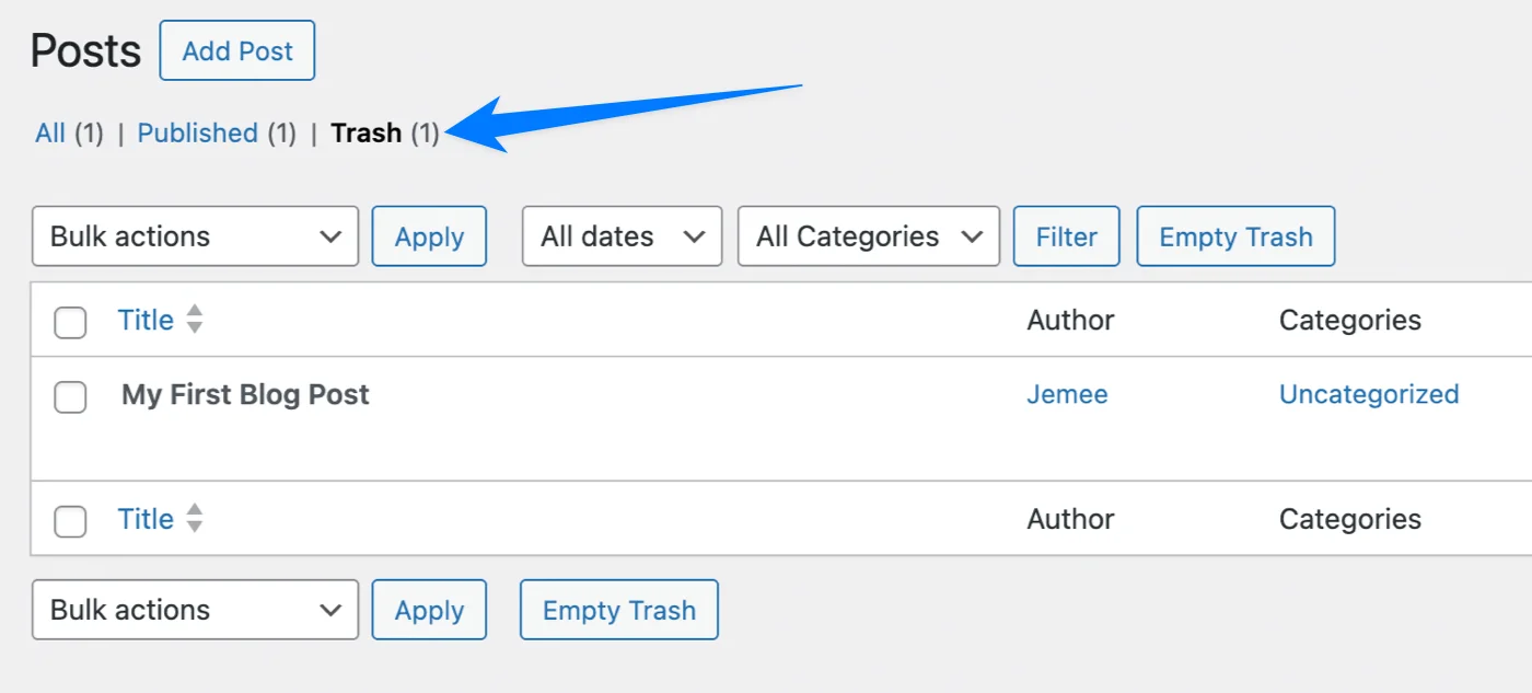 Visit trash to permanently delete your page or post