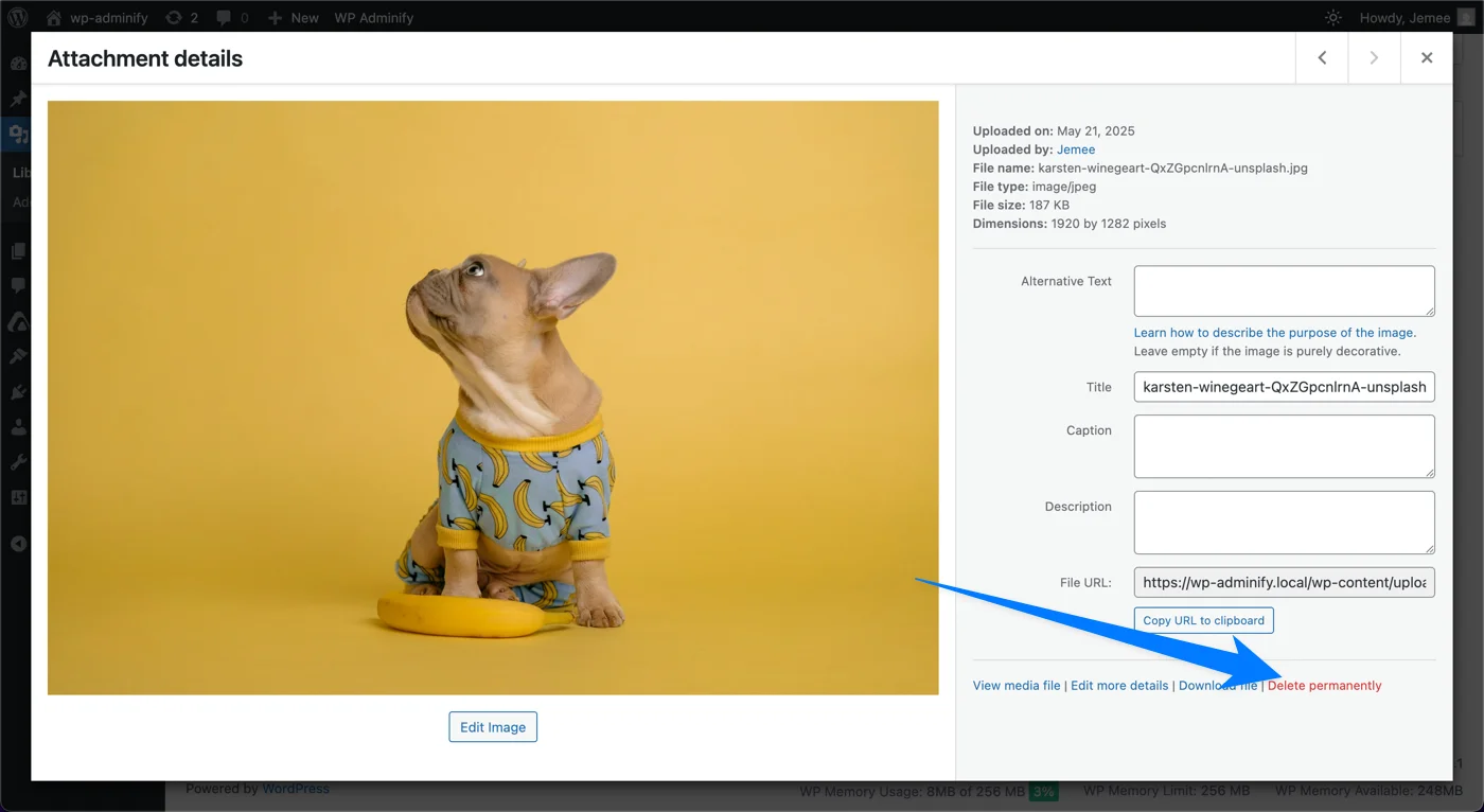 Delete existing WordPress media permanently