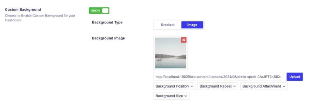 Custom image background applied to the WordPress admin dashboard with WP Adminify Pro