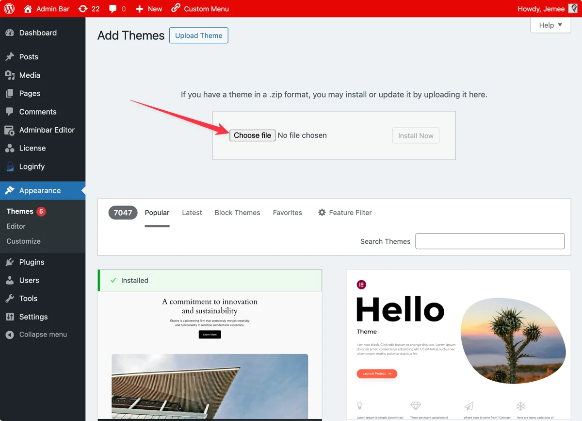 Install new WordPress Theme