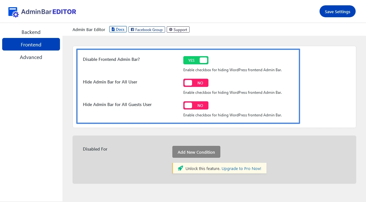 Show or hide admin bar