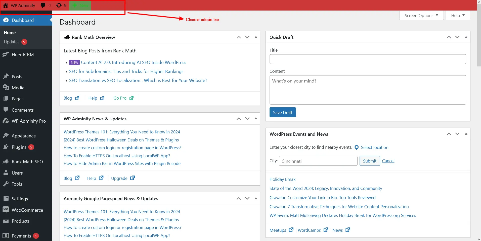 Cleaner admin bar