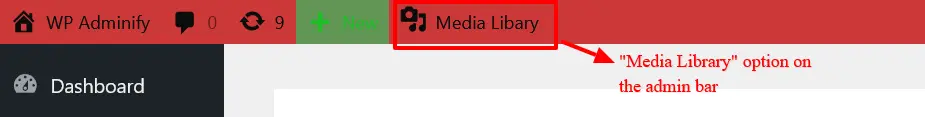 Media library option on admin bar