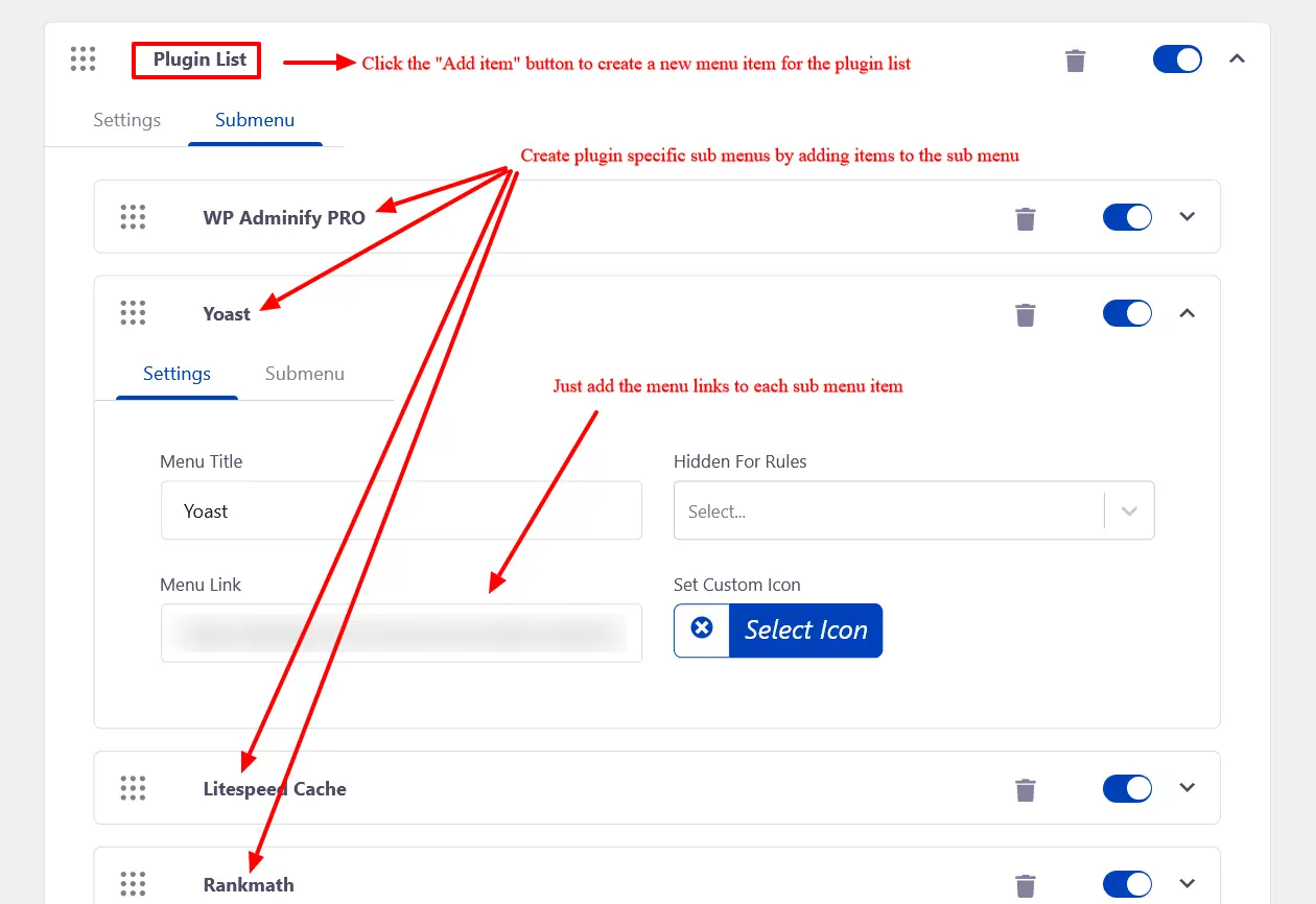 Create sub menus for specific plugin menus