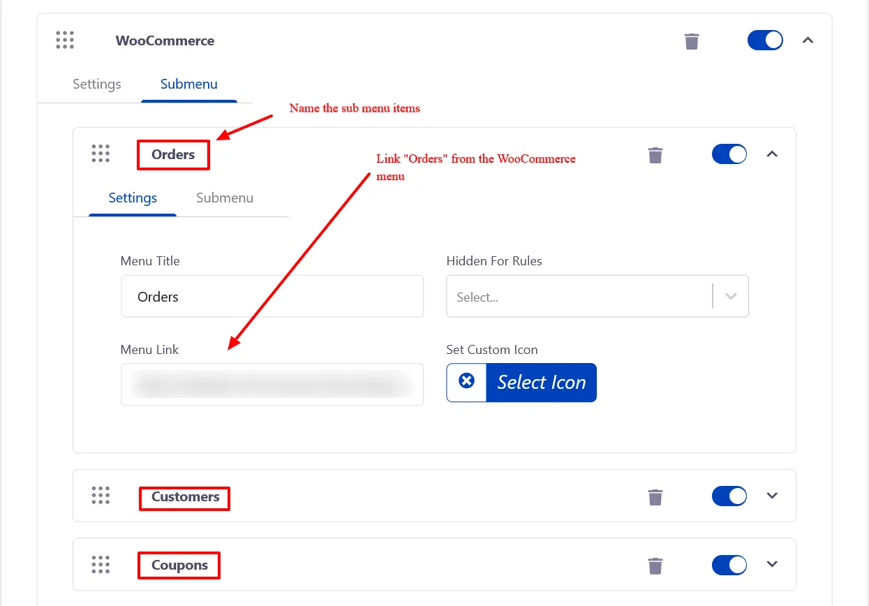 Link plugin menu items into sub menus