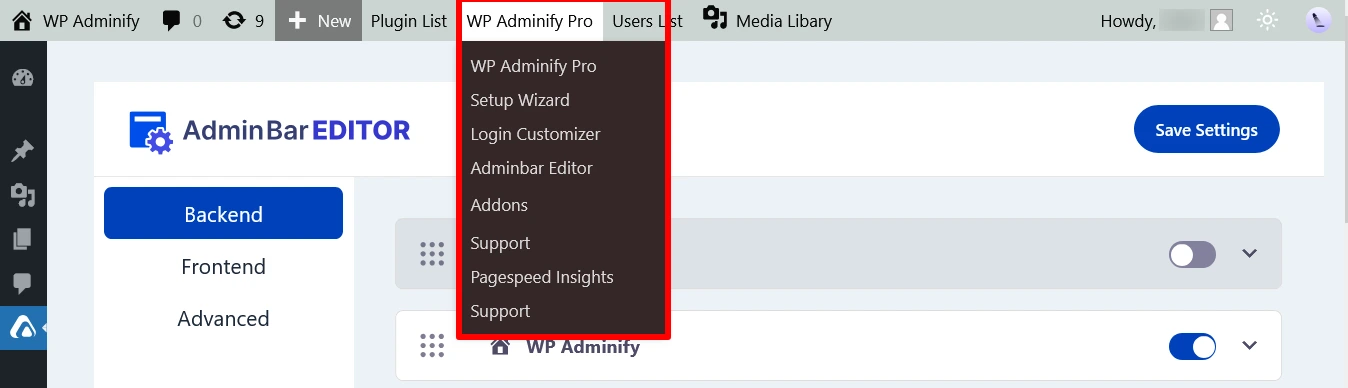 Add links to admin bar