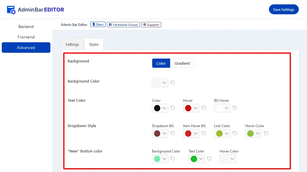 Admin bar style customizations